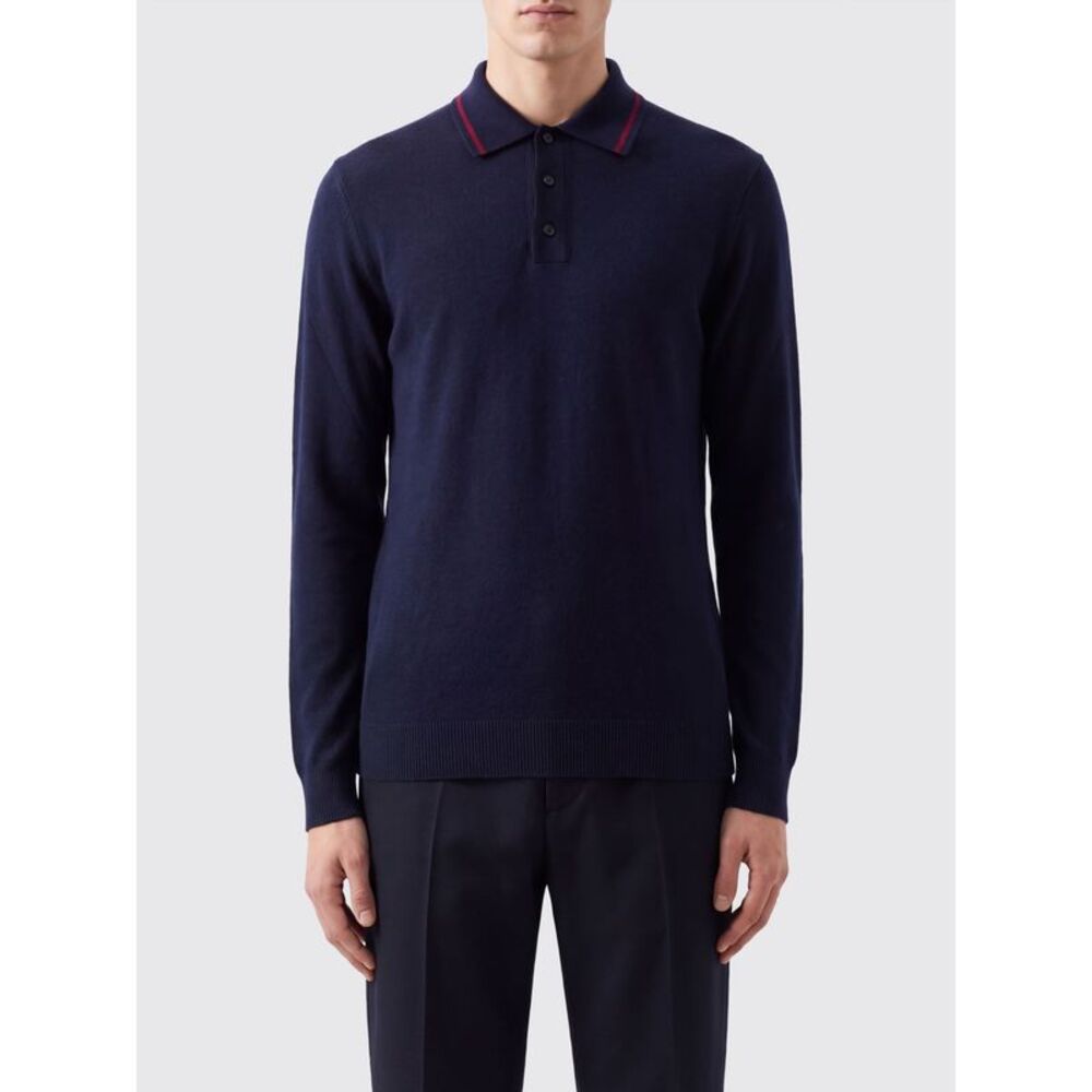 Balenciaga Men Balenciaga Long-Sleeved Pure Wool Polo With Contrast Trim